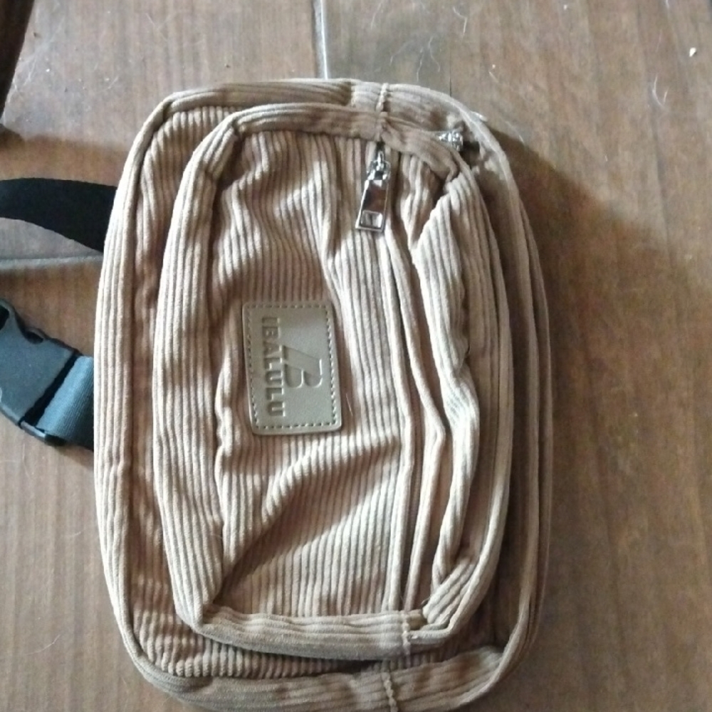 Corduroy Tan  Crossbody Belt Bag with Front Zip -IBALULU